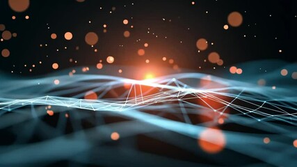 Poster - Abstract Digital Network: A mesmerizing abstract digital network concept, where glowing lines and particles dance in the dark, representing the interconnectedness of data and information.  