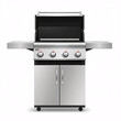 © MacAttack Creations - stainless steel gas grill with four burners on a white background
