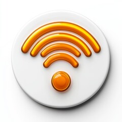 Poster - Stylized orange Wi-Fi signal icon on a glossy white circular background.