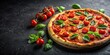 © Sayfar - Pizza with tomatoes and basil on black surface