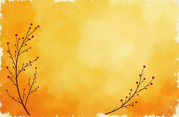 Wall Mural - Yellow orange background with texture and distressed vintage grunge and watercolor paint stains in elegant Christmas backdrop illustration 