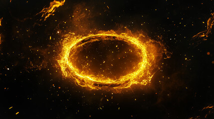 Wall Mural - golden fire magic glowing portal on dark background