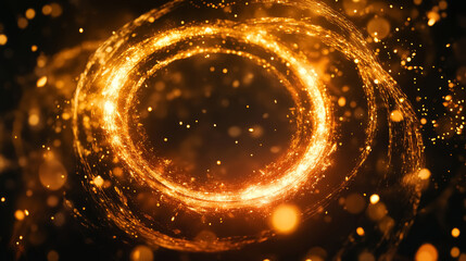 Wall Mural - golden magic luminous light circles on dark background