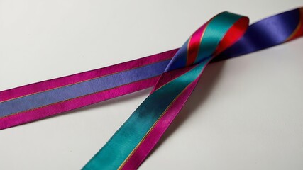 Wall Mural - Multicolored Satin Ribbon with Stripes in Bright Hues

