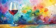 © Atittaya - Colorful paint and sip watercolor canvas with red wine glass reflected