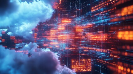 Wall Mural - abstract artificial intelligence (ai), machine learning, cloud computing and big data concept. 3d re
