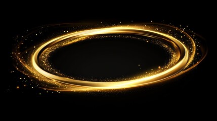 Wall Mural - golden abstract glowing light effect circle isolated on dark background, round sparcles and light li