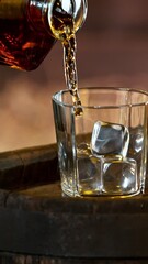 Aufkleber - Detail of a man pouring whiskey into glass, super slow motion. Speed ramp effect. Filmed on high speed cinema camera, 1000fps