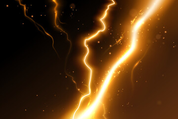 Yellow lightning effect with sparks on black background