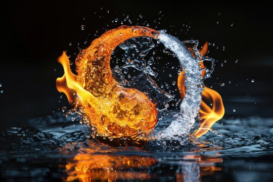 Yin-Yang symbol made of fire and ice, representing the balance between contrasting elements.