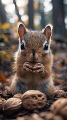 Canvas Print - Close-up of a Squirrel Eating Nuts in the Forest