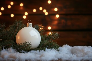 Wall Mural - festive white christmas ornament with sparkling lights background