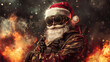 © Thiago - Santa claus in camouflage against the background of a fire. Steampunk Illustration. Illustration