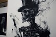© volga - Monochrome skeleton painting in top hat suit