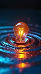 Poster - A single lightbulb, illuminated from within, rests upon a swirling symphony of iridescent liquid, creating a dynamic spectacle of color and form