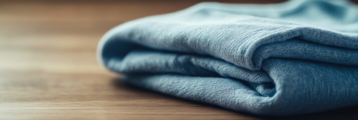 Aufkleber - Soft, minimalist sportswear is carefully folded on a smooth wooden table, ready for an active lifestyle and fitness routines anytime. Generative AI