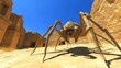 © TI3ee - A giant spider stands in the middle of a desert town, its eight legs outstretched.