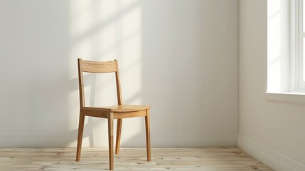 Wall Mural - Wooden Chair in a Minimalist Room