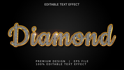 3d realistic gold diamond text effect style. Editable text effect vector illustration.