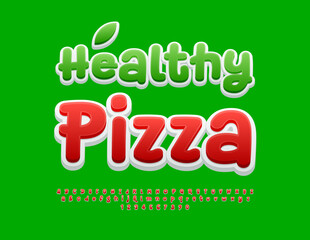 Vector advertising banner Vegan Pizza for Cafe and Shop. Funny Red Font. Playful Alphabet Letters and Numbers set.