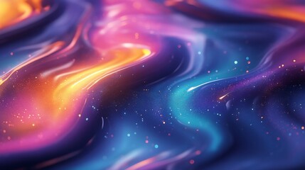 Fototapete - The artwork showcases a mesmerizing blend of purple, blue, and orange hues flowing seamlessly together, evoking a cosmic atmosphere filled with stars and mysteries.