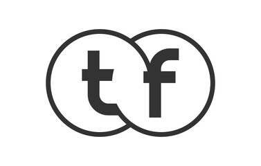 TF business company emblem with outline rounds and letters t f. Logo template of two merged circles for brand identity, logotype. Vector Infinity symbol