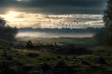 Wall Mural - Medieval landscape outdoors nature.