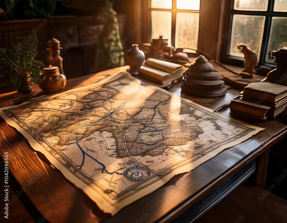 detailed antique map of a region with intricate roads laid out on a ...