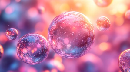 Leinwandbilder - A series of colorful soap bubbles drift gracefully through the air, illuminated by warm, soft light in a garden. The vibrant colors create a magical atmosphere as they catch the sunlight.