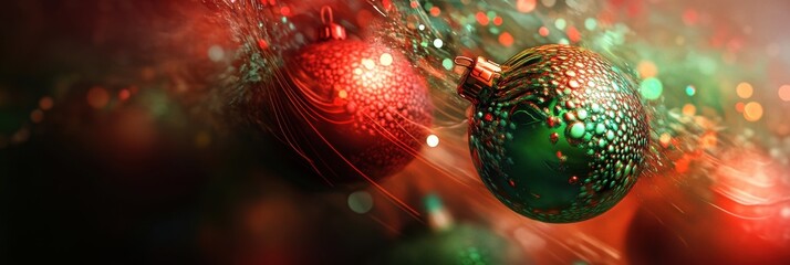 Poster - Vibrant Christmas ornaments sparkle with colorful lights, creating a joyful and festive atmosphere to celebrate the holiday spirit. Generative AI