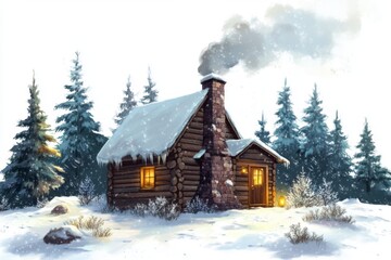 Wall Mural - Winter Wonderland Cozy Cabin Retreat