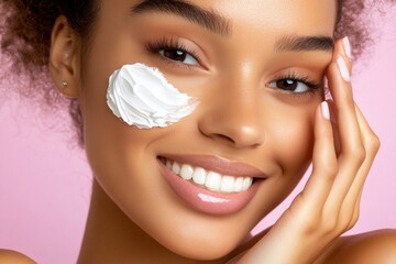 Poster - Hyper-realistic close-up of a customerâ€™s face, showing genuine joy and loyalty while using a favorite product