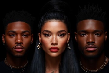 Poster - Hyper-realistic portrait of a diverse group, showing intricate details of each face, representing people from different parts of the world