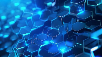 Poster - A dynamic and visually striking blue hexagonal pattern featuring glowing elements ideal for tech and digital designs