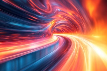 Poster - A dynamic swirl of vibrant colors illuminating a futuristic road at high speed