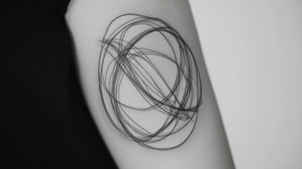 Aufkleber - Abstract black line tattoo of intertwined circles, sharply detailed against a smooth white background.