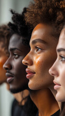 Wall Mural - Multi-ethnic diversity and beauty. Group of different ethnicity against a background.
