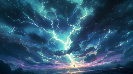 Wall Mural - abstract amazing lightning strike, anime background