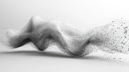 Leinwandbilder - This artwork features a dynamic, flowing wave of texture, intertwined with numerous scattered particles, conveying a sense of movement and depth in a stark monochromatic palette.