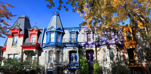 Victorian architecture and colorful houses of Square St Louis in Montreal