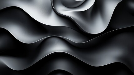 Poster - A textured surface of flowing black fabric showcases elegant ripples and curves, illuminated by soft natural light that enhances its depth and visual appeal.