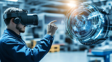 Poster - scientist uses augmented reality to visualize complex data in futuristic lab, enhancing research with immersive technology