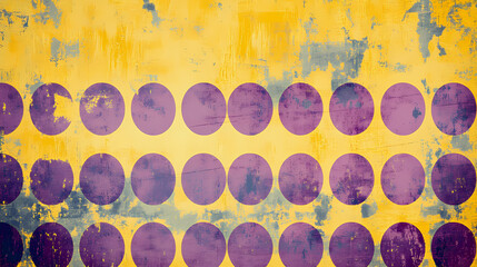 Wall Mural - Abstract yellow and purple polka dot background with grunge texture. Digital Vector Art. Illustration