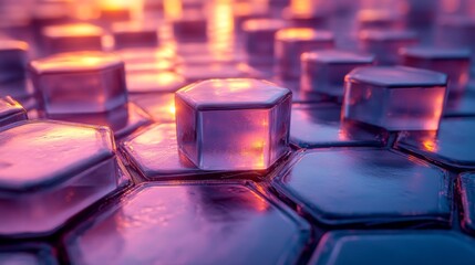 Poster - The hexagonal shapes in various colors reflect light beautifully, creating a mesmerizing pattern. This enchanting display brings a soothing atmosphere during twilight.