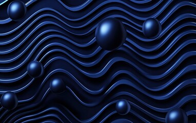 Poster - Abstract blue wave patterns with spherical shapes creating a dynamic and modern aesthetic