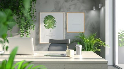 Sticker - Minimalist Home Office with Green Accents