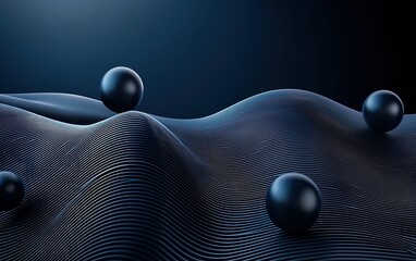 Poster - Dark abstract landscape with flowing lines and smooth spheres creating a modern, dynamic visual texture