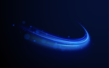 Blue glowing shiny lines effect vector background. Luminous white lines of speed. Light glowing effect. Light trail wave, fire path trace line and incandescence curve twirl.