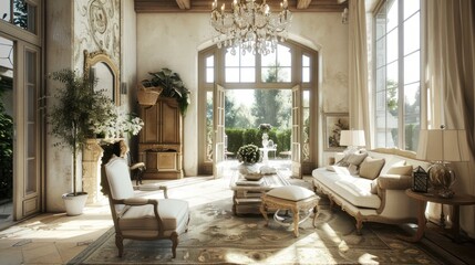 Wall Mural - Elegant Living Room with French Country Charm