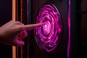 Poster - Futuristic customer interaction, with a digital loyalty program displayed on a holographic interface